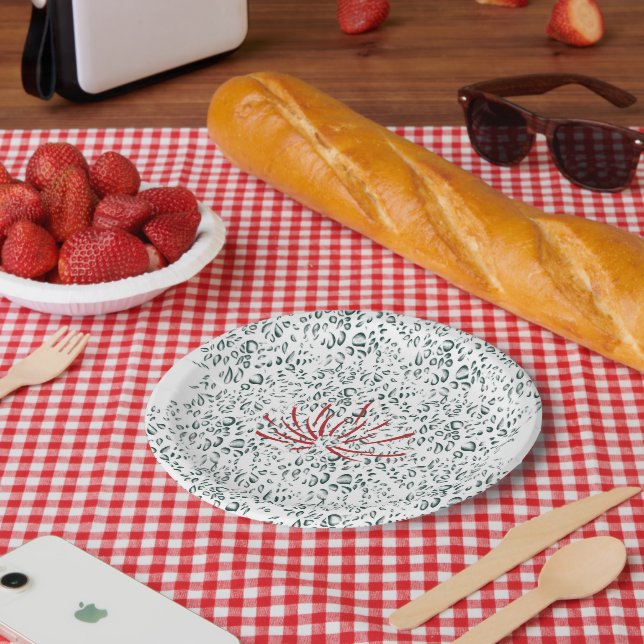 a red flower on a black background paper plate (Picnic)
