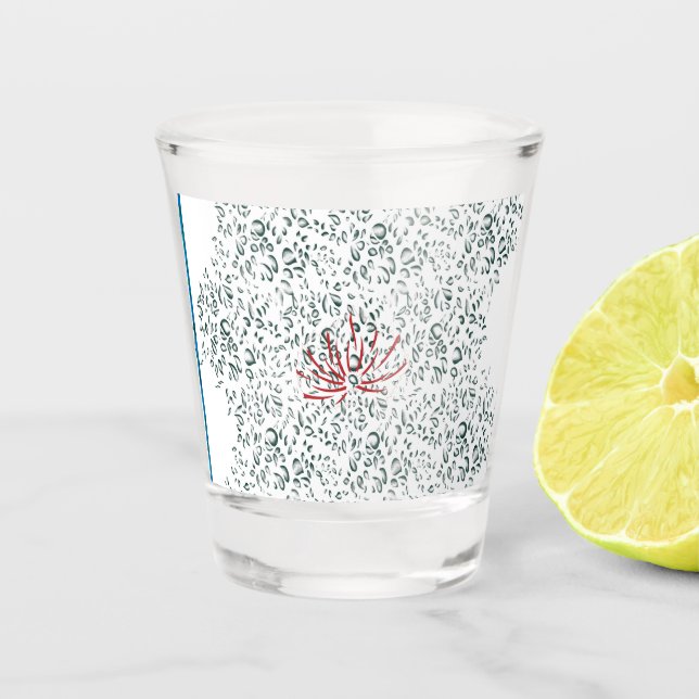 a red flower on a black background shot glass (Front)