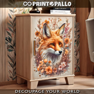 A red fox with flowers frame  tissue paper