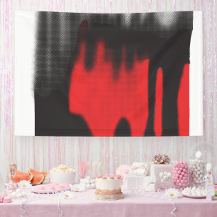 A red graphic design featuring bold geometric shap banner