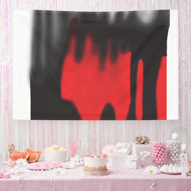 A red graphic design featuring bold geometric shap banner (Party)