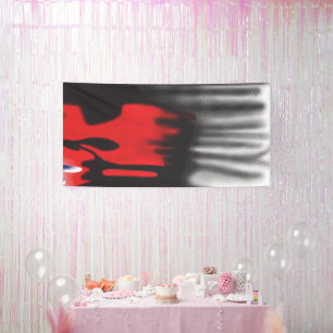 A red graphic design featuring bold geometric shap banner