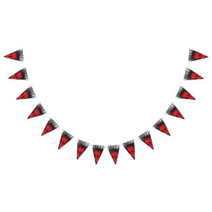 A red graphic design featuring bold geometric shap bunting 
