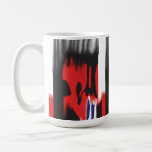 A red graphic design featuring bold geometric shap coffee mug