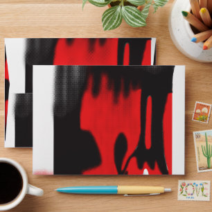 A red graphic design featuring bold geometric shap envelope