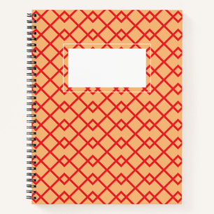 A red grid notebook