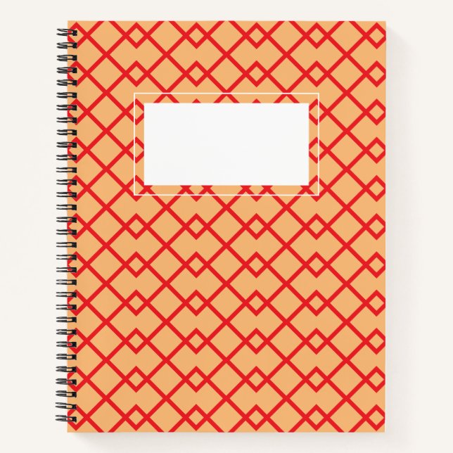 A red grid notebook (Front)