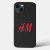 a red h and m logo on a black background