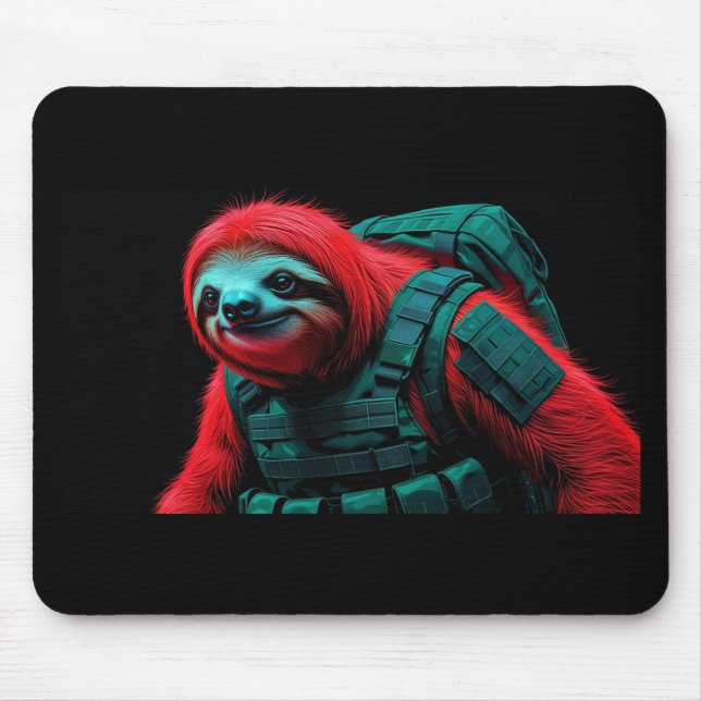 a red headed sloth in his commando uniform mouse pad (Front)