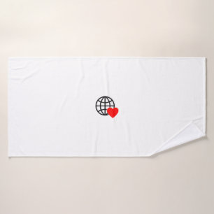 A red heart symbol created with smooth, bold lines bath towel set