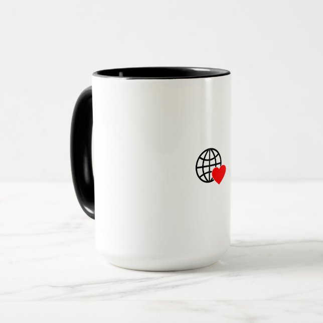 A red heart symbol created with smooth, bold lines mug (Front Left)