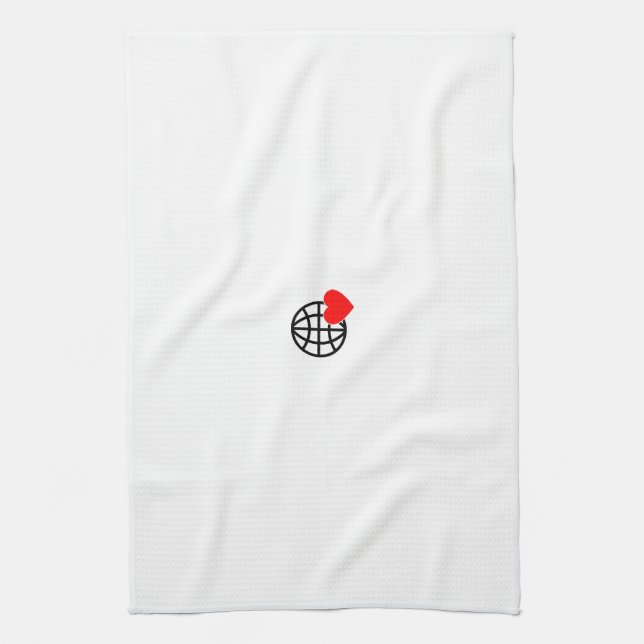 A red heart symbol created with smooth, bold lines tea towel (Vertical)