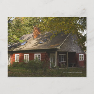 A Red Log Home Postcard