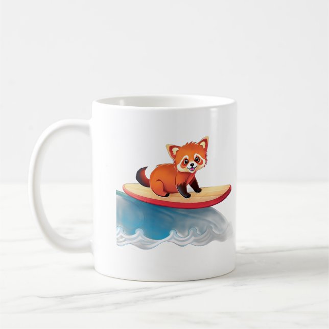 A Red Panda on a Surf Board  Coffee Mug (Left)