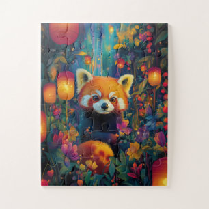 A red panda sitting in an enchanted forest. jigsaw puzzle
