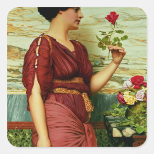 A red, red rose square sticker