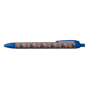 "A Red Rose for the Black Scottish Terrier" Blue Ink Pen