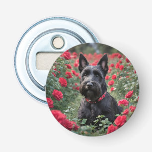 "A Red Rose for the Black Scottish Terrier" Bottle Opener