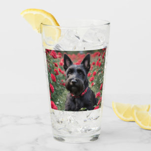 "A Red Rose for the Black Scottish Terrier" Glass