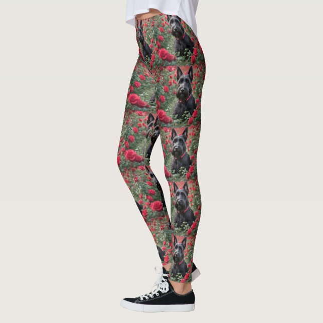 "A Red Rose for the Black Scottish Terrier" Leggings (Left)