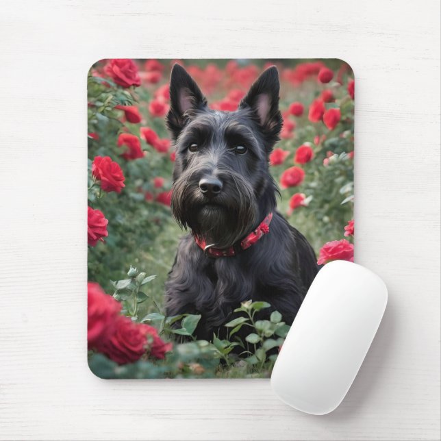 "A Red Rose for the Black Scottish Terrier" Mouse Pad (With Mouse)