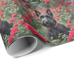 "A Red Rose for the Black Scottish Terrier" Wrapping Paper