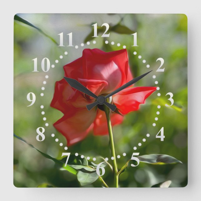 A red rose square wall clock (Front)