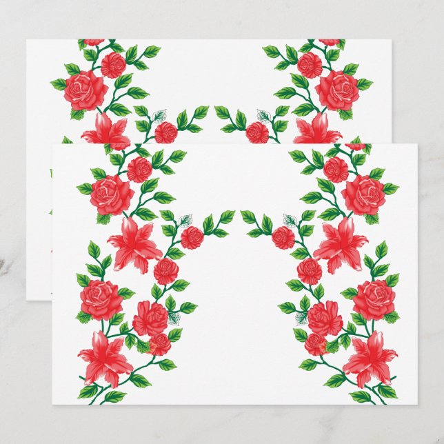 A red rose with detailed petals, depicted in a cli invitation (Front/Back)