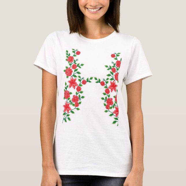 A red rose with detailed petals, depicted in a cli T-Shirt (Front)