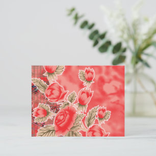 a red scarf with flowers on it postcard