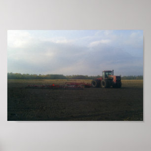A Red Tractor Resting On The Open Fields... Poster