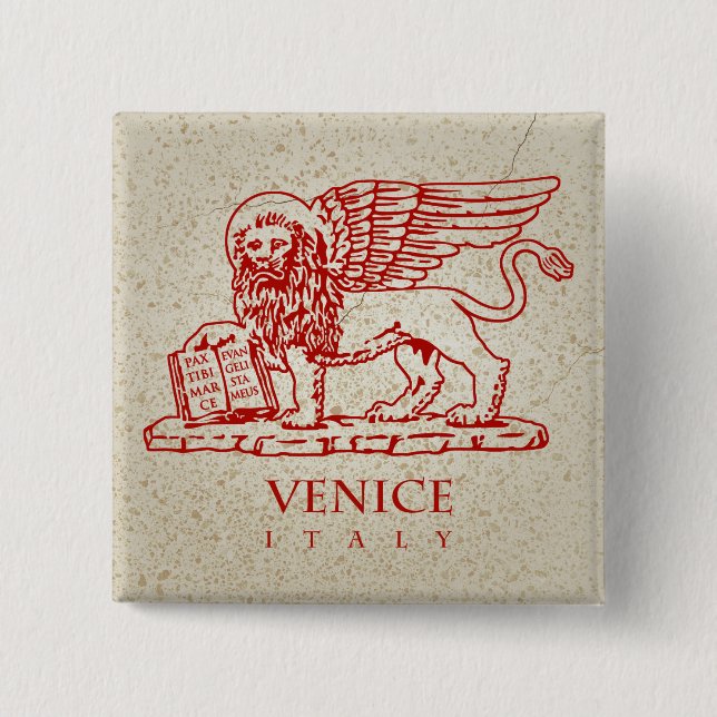 A Red Winged Lion of Venice 15 Cm Square Badge (Front)