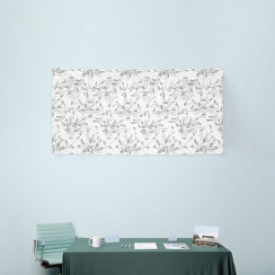 A refined black and white floral motif, highlighti banner