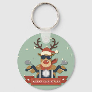 A reindeer sunglasses riding motorcycle key ring