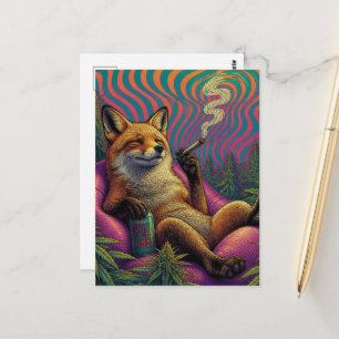 A Relaxed Red Fox in a Weed Field Postcard