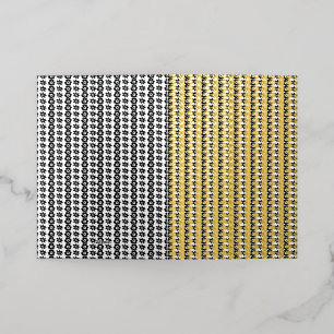 A repeating pattern of interconnected circles and  foil greeting card