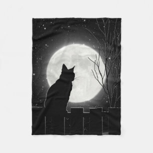 A resting Black cat and full moon, Fleece Blanket