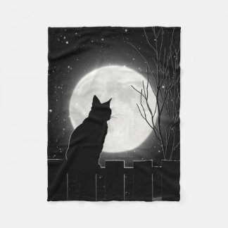 A resting Black cat and full moon, Fleece Blanket