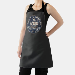A retro Columbus Day emblem with a caravel ship Apron