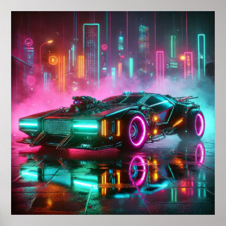 A Retro Future Synthwave Hyper Car Poster