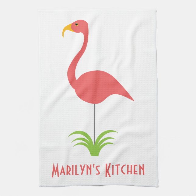 A Retro Pink Flamingo for the Kitchen Tea Towel (Vertical)