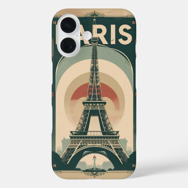 A retro-style travel poster of Paris Case-Mate iPhone Case (Back)