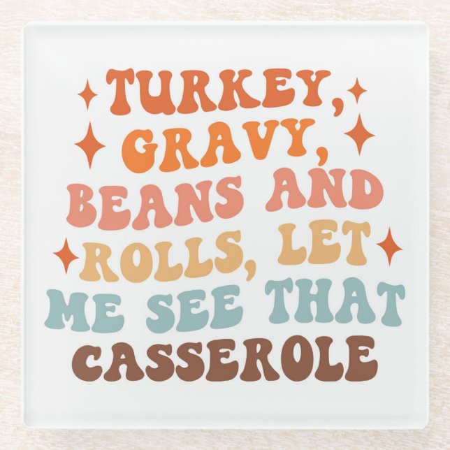 A Retro Thanksgiving Dinner Glass Coaster (Front)