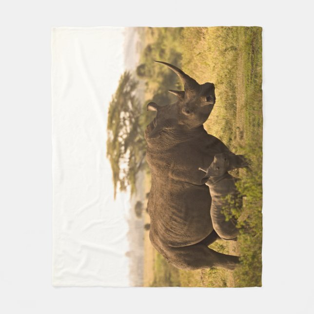 A Rhino with her baby Fleece Blanket (Front)