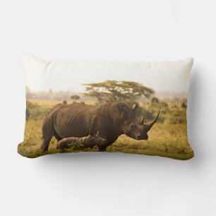 A Rhino with her baby Lumbar Cushion