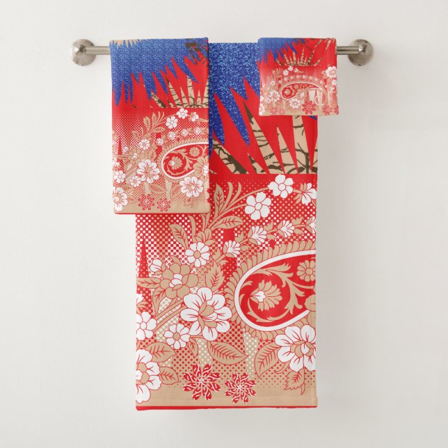  A rich paisley pattern combining red and blue ton Bath Towel Set (Insitu)