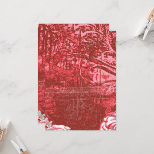 A richly patterned textile featuring vibrant red h invitation