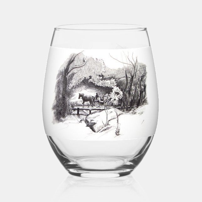 A Ride Through Central Park Drinkware Set Stemless Wine Glass (Back)