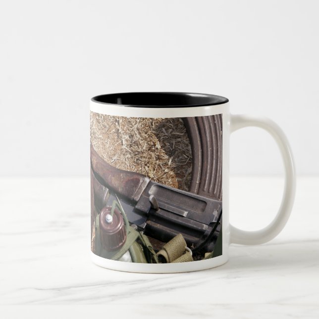 A rifle, military cover and canteen Two-Tone coffee mug (Right)