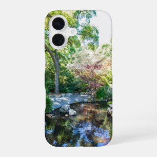 a rippling pond in the garden at Descanso Gardens iPhone 16 Case